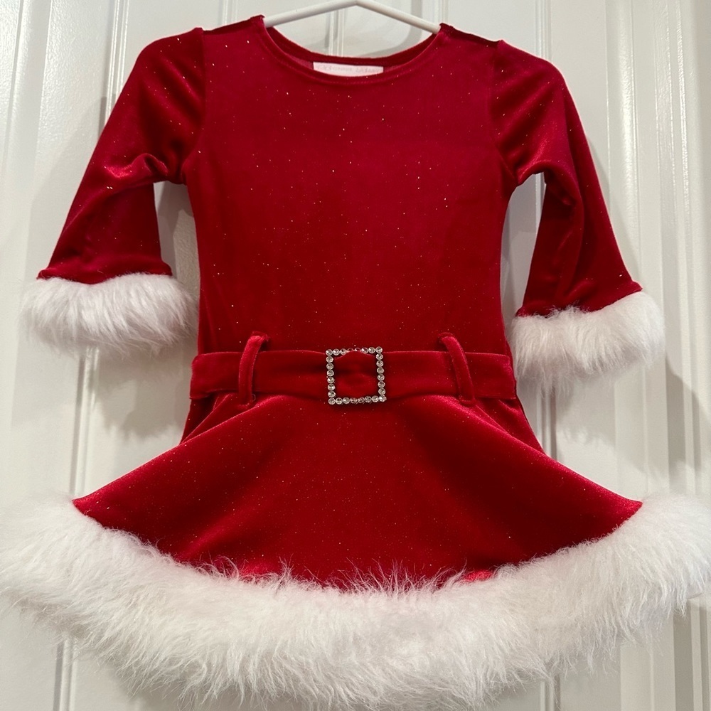 Bonnie Baby Red Velvet Christmas Dress Fur Trim Rhinestone